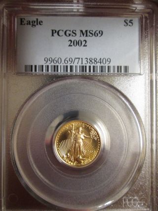 2002 1/10 Oz $5 Gold American Eagle Pcgs Certified Ms 69 photo