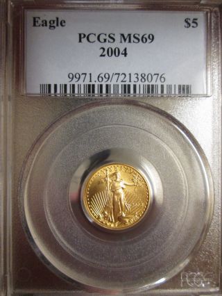 2004 1/10 Oz $5 Gold American Eagle Pcgs Certified Ms 69 photo