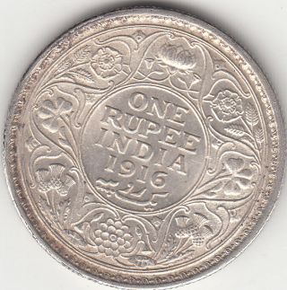 1916 British India Gorge V King One Rupee Silver Coin Extra Fine photo