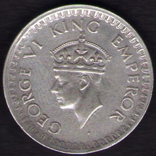 British India - 1944 - George Vi 1/2 Rupee Silver Coin Ex - Rare Coin photo