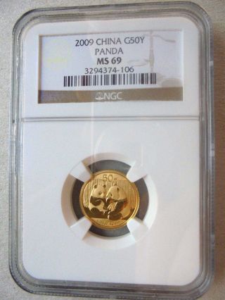 China 2009 Gold 1/10 Oz Panda 50 Yuan Ngc Ms - 69 Awesome Coin photo