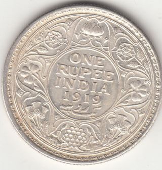 1919 British India Gorge V King One Rupee Silver Coin Extra Fine photo