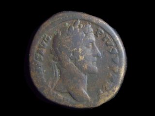 Sestertius Of Roman Emperor Antoninus Pius,  Salus Feeding Snake Reverse Cc6237 photo