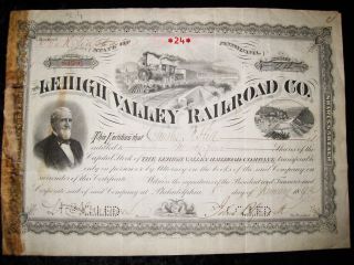 Antique Vtg 1892 Stock Certificate Lehigh Valley Railroad Co.  24 Shares photo