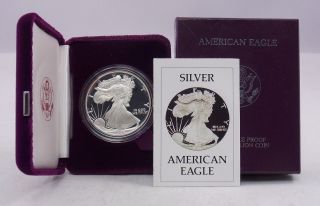 1986 Silver American Eagle 1 Oz.  999 Proof Coin W/ Box & photo