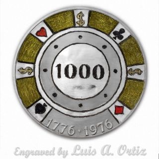 $1000 Poker Chip S785 Ike Hobo Nickel Engraved & Colored By Luis A Ortiz photo