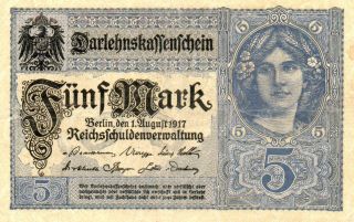 Xx - Rare 5 Mark Banknote Darlehnskassenschein 1917 Ww I Good Con photo