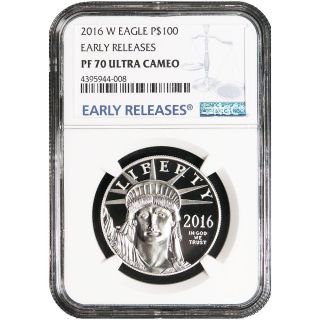 2016 - W Proof $100 American Platinum Eagle Ngc Pf70uc Blue Er Label photo