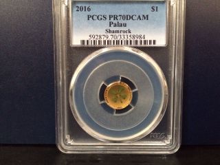 2016 $1 Palau 1g.  9999 Gold Shamrock Four - Leaf Clover Coin Pcgs Pr70dcam (pop 4) photo