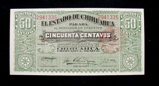 1914 Mexico Chihuahua Rare Banknote 50 Cent Unc photo