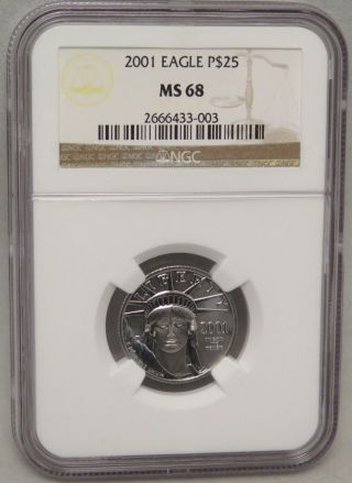 2001 $25 1/4oz Uncirculated Platinum Eagle (ngc Ms 68) photo