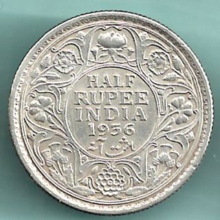 British India - 1936 - King George V Emperor - Half Rupee - Rare Silver Coin photo