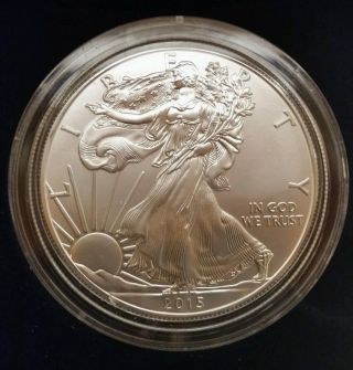 Fancy 2015 American Silver Eagle 1oz Coin W/ Us Capsule & Gift Box photo