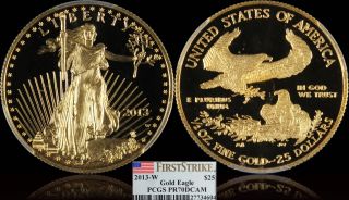 2013 - W $25 American Eagle Proof 1/4oz Gold Coin Pcgs Pr70dcam Mintage 12,  570 photo