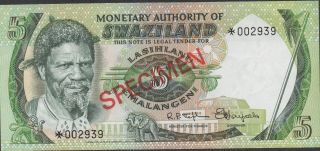 Swaziland 5 Emalangeni Nd.  1974 P3s Franklin Specimen Uncirculated photo