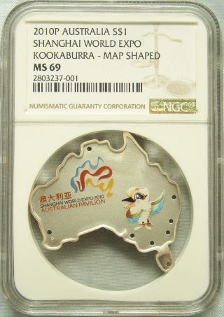 2010 Australia Shanghai World Expo Kookaburra Map Shape Ngc Ms69 photo