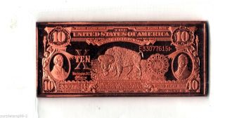 1901 1 Oz Series $10 Buffalo Note 0.  999 Fine Copper Banknote photo
