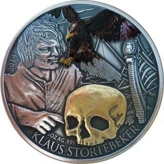 Klaus Stortebeker Pirate Of The North Gilded 5 Oz Silver Coin 5$ Niue 2014 photo