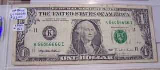 Fancy Block Of 7 6 ' S 1995 $1 One Dollar Ser 6606 6666 Federal Reserve Note photo