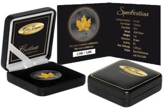 Canada 2015 1$ Golden Enigma Black Ruthenium Maple Leaf 1oz Gilded Silver Coin photo