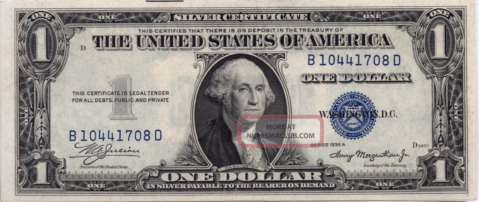Series 1935 A Blue Seal Silver Certificate One Dollar Note Small Size Notes photo