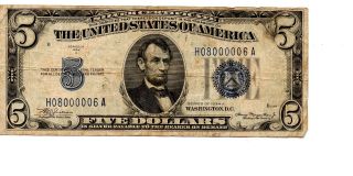 1934 A $5 Silver Certificate,  Large Blue Seal,  Circulated photo