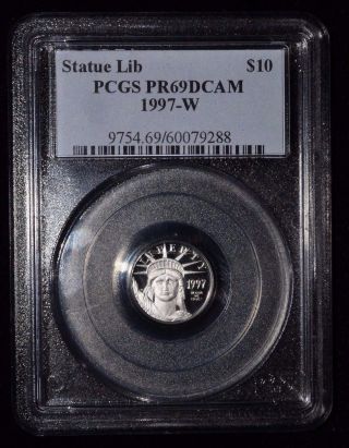 1997 W United States $10 Platinum Statue Of Liberty 1/10 Ozt Pcgs Pr69dcam photo