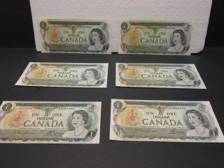 6 (six) - $1.  00 Replacement Bank Of Canada Bills 1973 photo