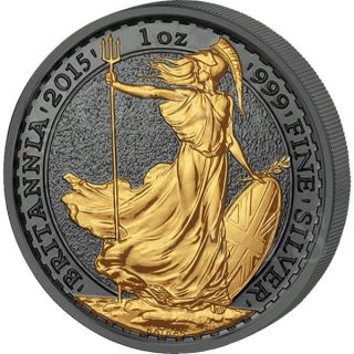 2015 £2 Silver Britannia Golden Enigma Edition Ruthenium & Gold Gilt - Box/coa photo