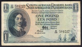 South Africa 1 Pound 1949 Vf P.  92,  Banknote,  Circulated photo