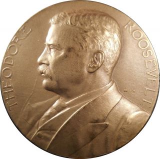 Huge 3in Us Theodore Roosevelt Presidential Medal By Barber & Morgan,  Auib photo