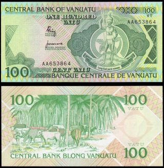Vanuatu 100 Vatu First Note Issued 1982 P - 1 Melanesian Chief Unc photo