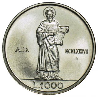 San Marino 1000 Lire Silver Coin 1987 Km 210 Unc 15th Ann.  Resumption Of Coinage photo