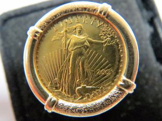 Walking Lady Liberty Gold Coin Ring - 14k Custom Ring - Size 5.  5 photo