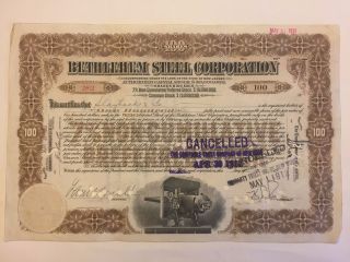 1912 Bethlehem Steel Corporation Stock Certificate Naval Gun Vignette Rare photo
