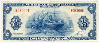 Netherlands Antilles 1964 Issue 2 - 1/2 Gulden Scarce Crisp Vf, .  Pick A1b. photo