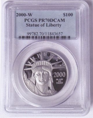 2000 - W - $100 Platinum Proof American Eagle (statue Of Liberty) Pcgs Pr70dam photo