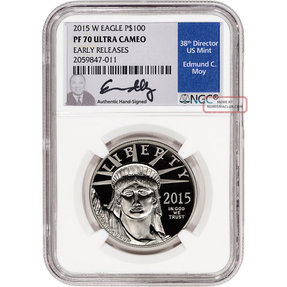 2015 - W American Platinum Eagle Proof (1 Oz) $100 - Ngc Pf70 Early Releases Moy Platinum photo