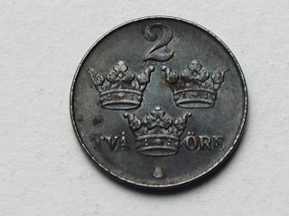 Sweden 1950 2 Ore King Gustav V Iron Coin Au - Die Clash Error photo