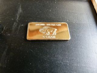 5 Gram Gold Buffalo Bar 100 Mills Clad.  999 24k Fine Bullion photo