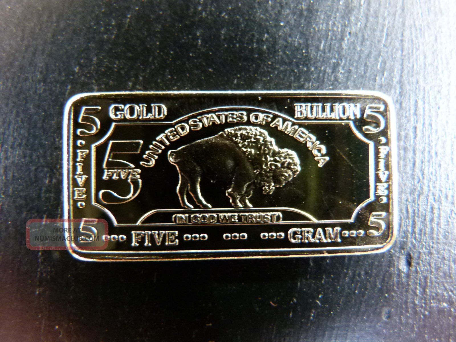 5 Gram Gold Buffalo Bar 100 Mills Clad. 999 24k Fine Bullion