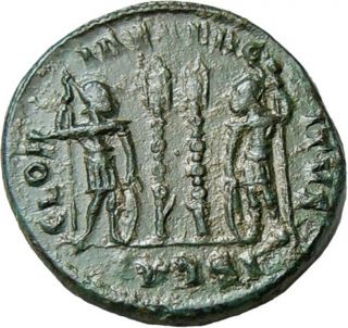 Constantius Ii Ae Two Soldiers Two Standards Authentic Ancient Roman Coin photo