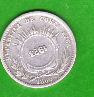 Costa Rica Silver Coin 25 C.  1886 - Counterstamped 50 Cents 1923 photo
