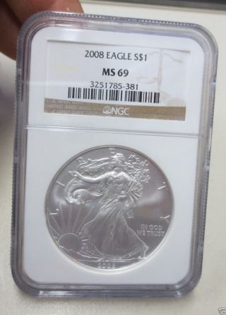 2008 Silver American Eagle Ngc Ms - 69 (381) photo