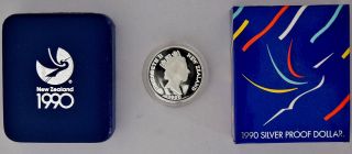 1990 Zealand 1 Dollar.  925 Silver Proof Coin Box Lv 11 photo