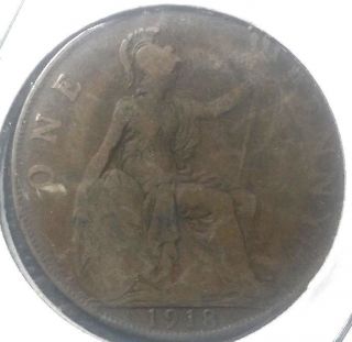 Uk (great Britain) 1918 Large Penny Bronze,  31 Mm photo