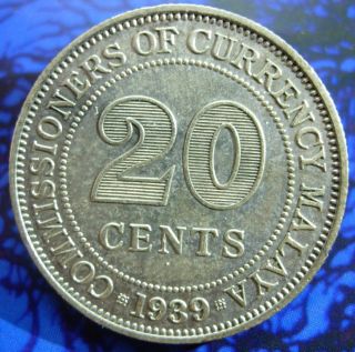 1939 Malaya 20 Cents Silver Coin Grade photo
