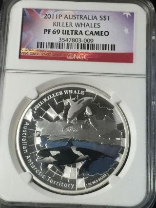 Australia 2011 Killer Whale 1oz Color Silver Coin,  Proof 