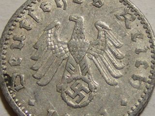 1941 Old Antique Wwii Nazi Hitler Germany 3rd Reich Berlin 50 Pfennig War Coin photo