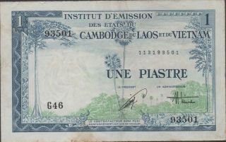 French Indo China 1 Piastre Nd.  1954 P 105 Series G46 Circulated Banknote photo